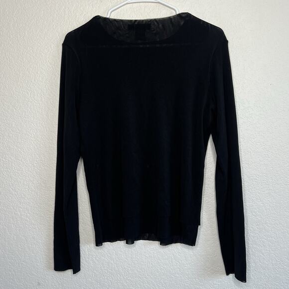 Babette Small Semi Sheer Black Nylon 2 Layered Top Long Sleeve Pullover Ae21 - Picture 3 of 4